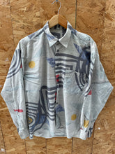 Vintage 90s Abstract Crazy Print Grey Long Sleeve Button Up Ugly Shirt - Size L